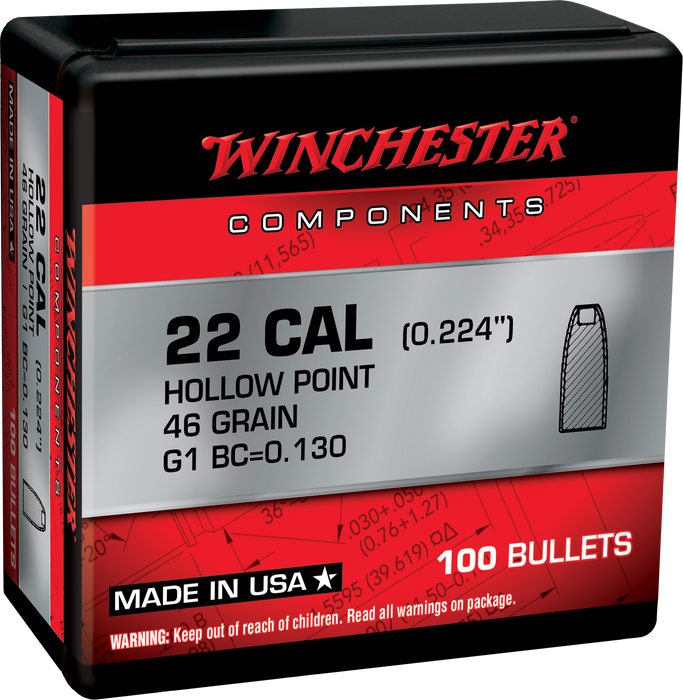 Winchester Ammo Reloading Bullets, Win Wb22hp46x  Bul 22h     46 Hp         100/10