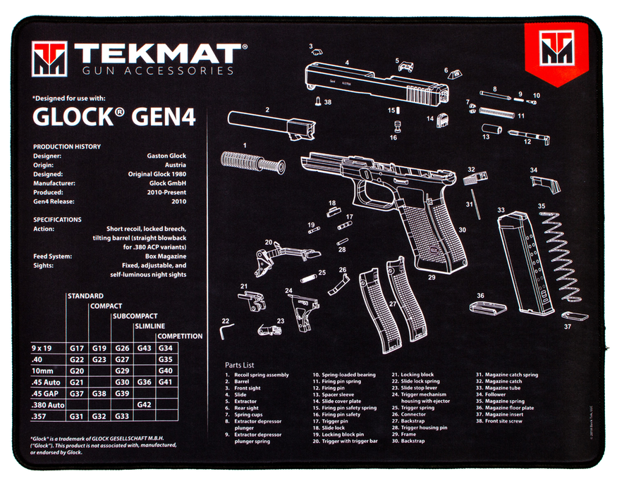 Beck Tek, Llc (tekmat) Ultra Premium Cleaning Mat, Tekmat R20glockg4 Ultra 20 Glock G4 Cleaning Mat