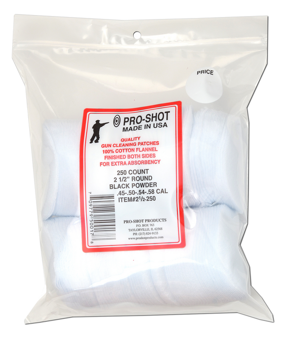 Pro-shot Cleaning Patches, Proshot 21/2-250   .45-58cal 21/2" Patch 250