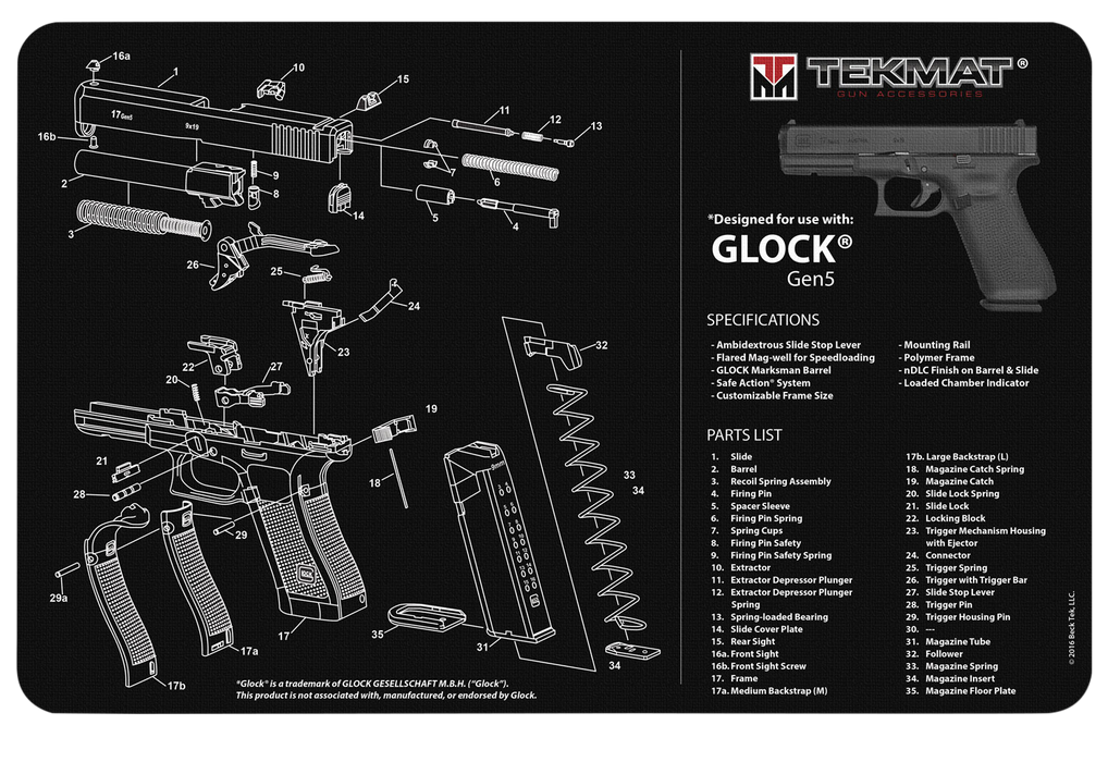 Beck Tek, Llc (tekmat) Original Cleaning Mat, Tekmat Tekr17glockg5    Glock Gen 5