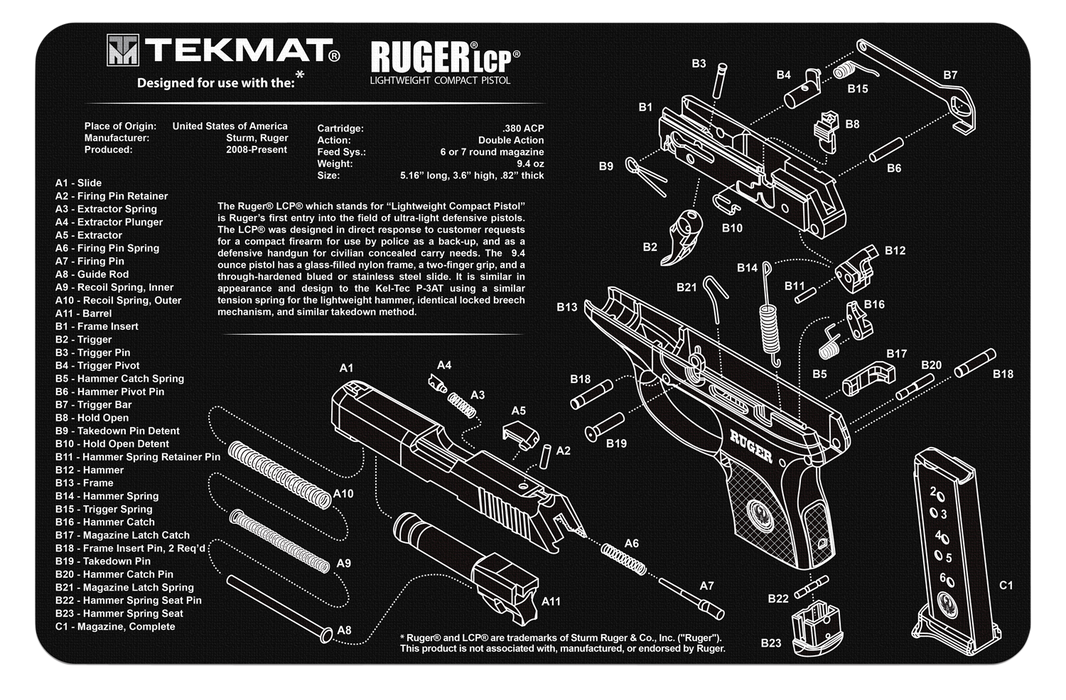 Beck Tek, Llc (tekmat) Original Cleaning Mat, Tekmat Tekr17rugerlc9   Ruger Lc9