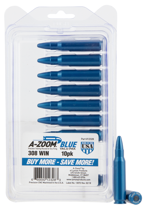 A-zoom Rifle Training Rounds, Azoom 12328      Blue Snap Caps 308win        10pk