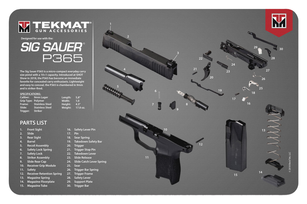 Beck Tek, Llc (tekmat) Original Cleaning Mat, Tekmat R17sigp365 Sig Sauer P365 Cleaning Mat