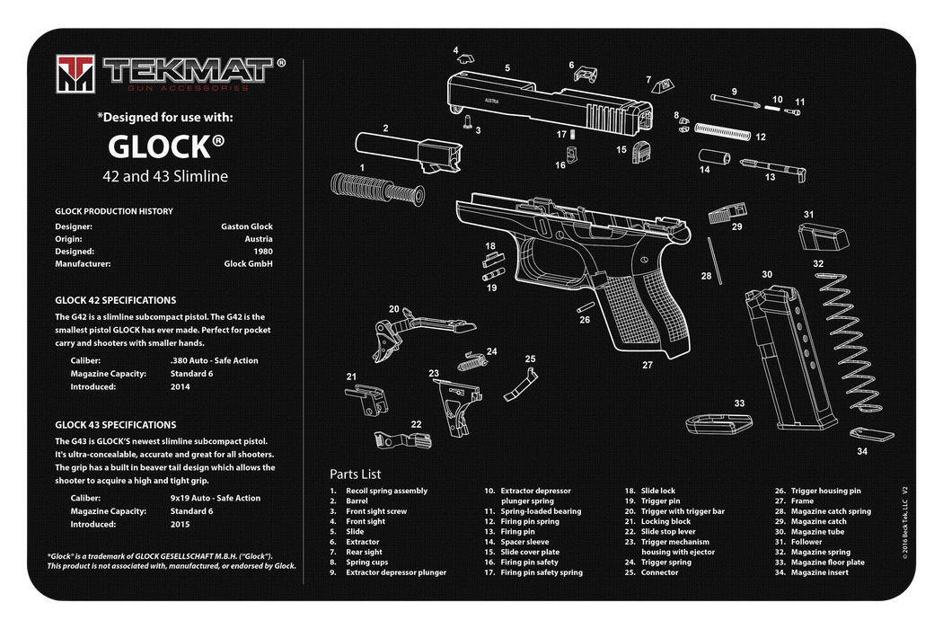 Beck Tek, Llc (tekmat) Ultra Premium Cleaning Mat, Tekmat Tek-r20-glock-42-43 Ultra