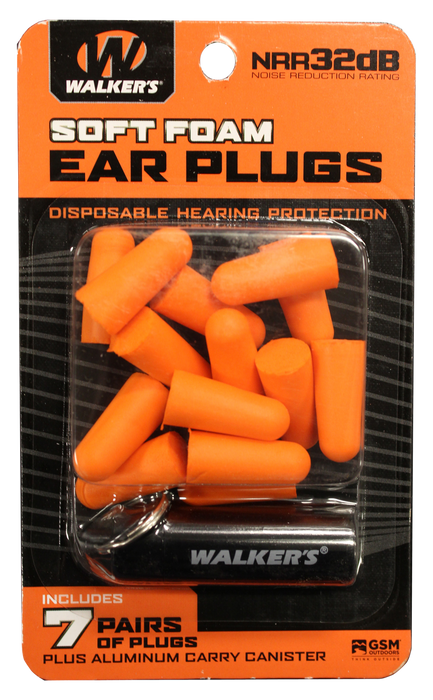 Walkers Game Ear Foam Ear Plugs, Wlkr Gwp-plgcan-or  7pk Org Foam Plug W/case