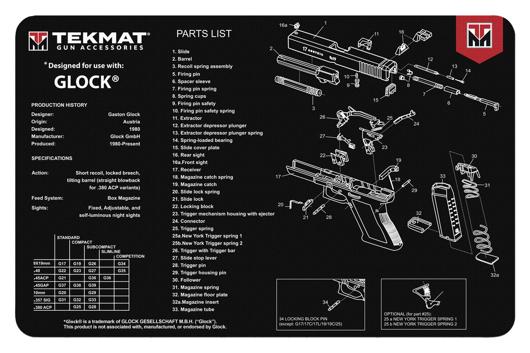 Beck Tek, Llc (tekmat) Original Cleaning Mat, Tekmat R17glock                 Glock Cleaning Mat