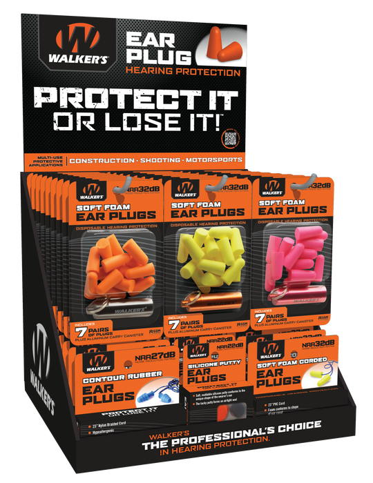 Walkers Game Ear Foam Ear Plugs, Wlkr Gwp-plugdis    Earplug Display 58set