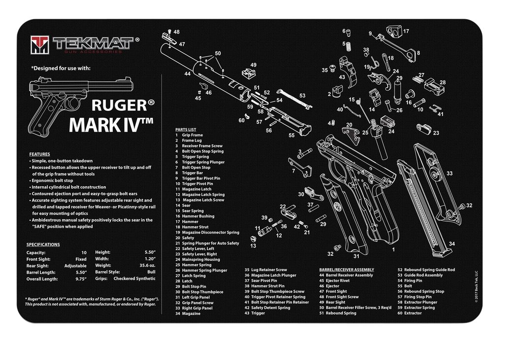 Beck Tek, Llc (tekmat) Original Cleaning Mat, Tekmat Tekr17rugermk4   Ruger Mark 4