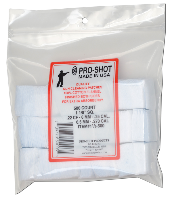 Pro-shot Cleaning Patches, Proshot 11/8-500  .22-270cal 11/8" Patch 500