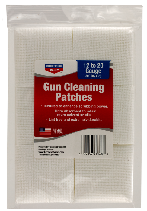 Birchwood Casey Gun Cleaning Patches, Bir 41168 Patch 3x3 50c/12ga/20ga  300