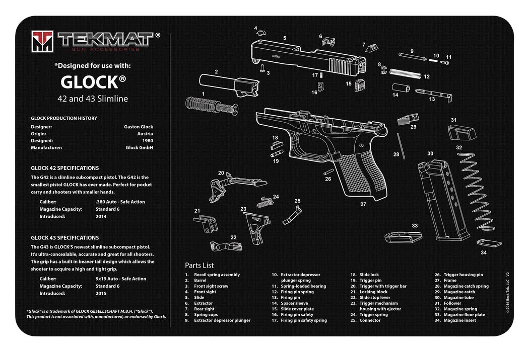 Beck Tek, Llc (tekmat) Original Cleaning Mat, Tekmat Tekr17glock4243  Glock 42/43