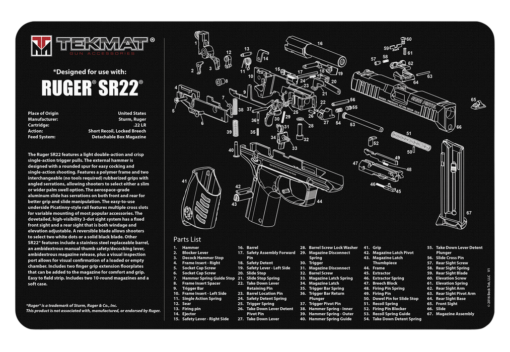 Beck Tek, Llc (tekmat) Original Cleaning Mat, Tekmat Tekr17rugersr22  Ruger Sr22