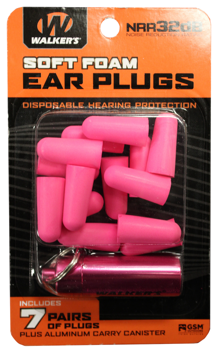 Walkers Game Ear Foam Ear Plugs, Wlkr Gwp-plgcan-pk  7pk Pnk Foam Plug W/case