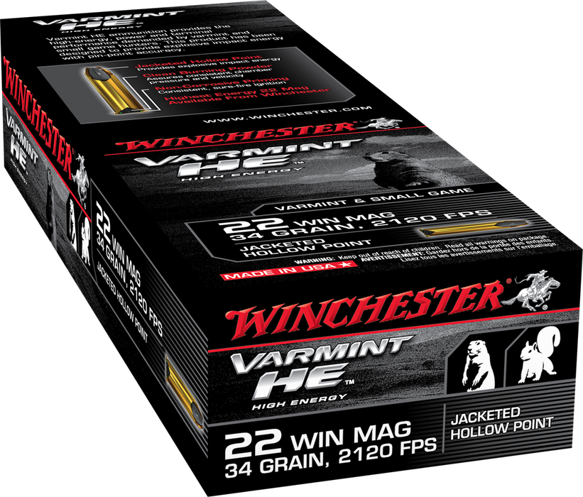 Winchester Ammo Varmint He, Win S22wm Sup 22 Win Mag 34 Jhp      50/40