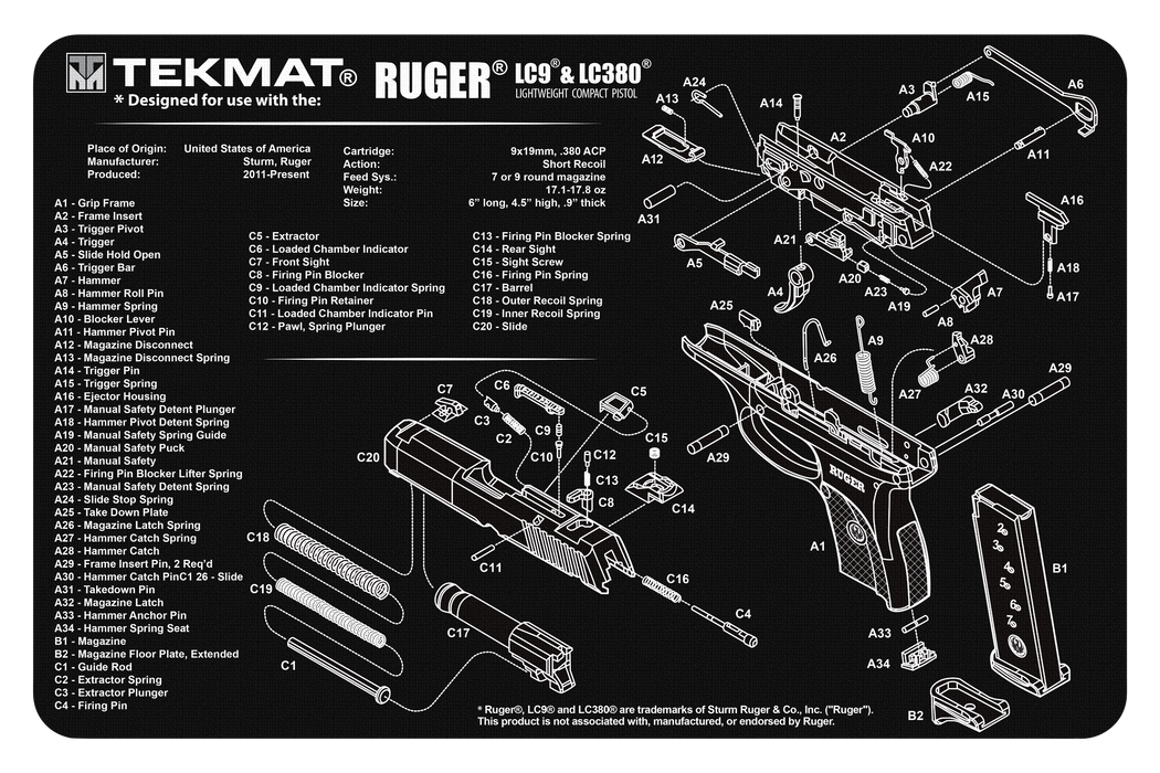 Beck Tek, Llc (tekmat) Ultra Premium Cleaning Mat, Tekmat Tekr17rugerlc9 Rgr Lc9 Tekmat Gun Clean Mat