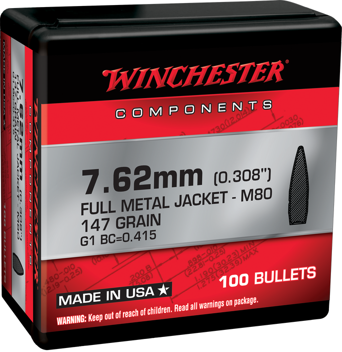 Winchester Ammo Centerfire Rifle, Win Wb762147nx Bul 7.62  147 Fmj Nato   100/10