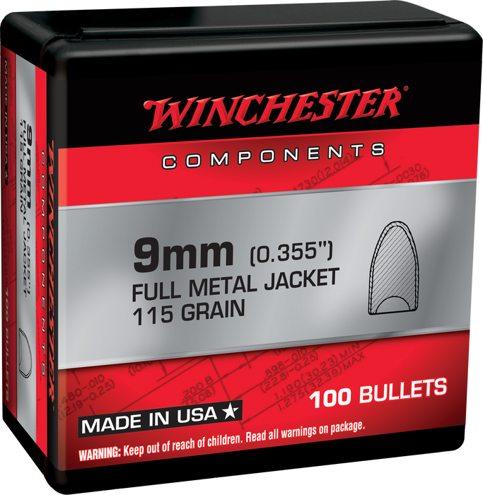 Winchester Ammo Centerfire Handgun, Win Wb9mc115x  Bul 9mm   115 Fmjfb       100/10