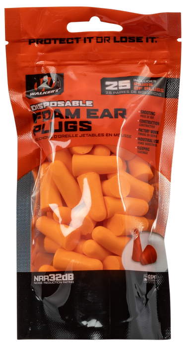 Walkers Game Ear Foam Ear Plugs, Wlkr Gwp-fp25bag    Foam Ear Plug 25pair Nrr32db