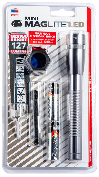 Maglite Mini Maglite, Mlt Sp2209c   Mini 2cell Aa  Combo Pack Gray