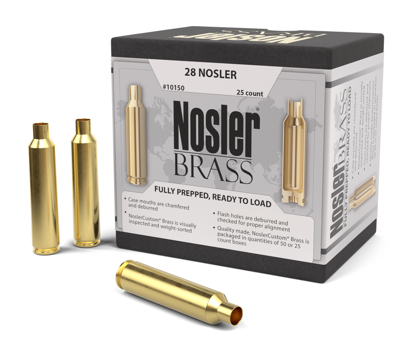 Nosler Unprimed Cases, Nos 10150 Custom Brass 28 Nosler    25