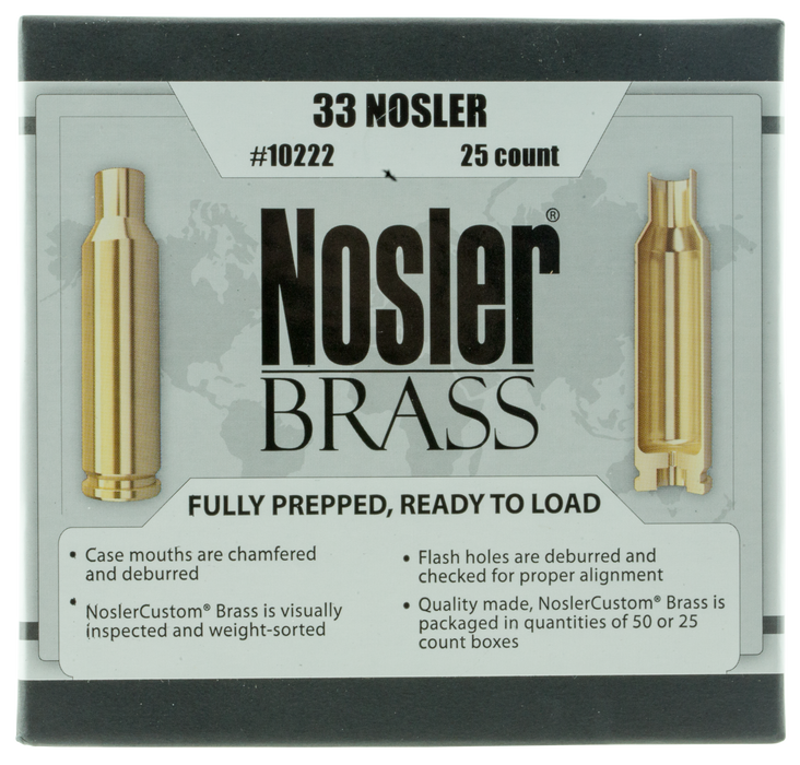 Nosler Unprimed Cases, Nos 10222 Custom Brass 33 Nosler    25