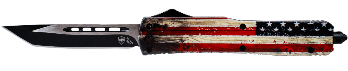 Templar Knife Wood Us Flag, Temp Mwus231  Slim Wood Us Flag Tanto 440c Black