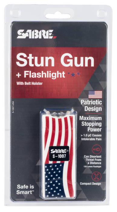 Sabre Usa Stun Gun With Flashlight, Sec S1007usa  Usa Stun Gun W/holster