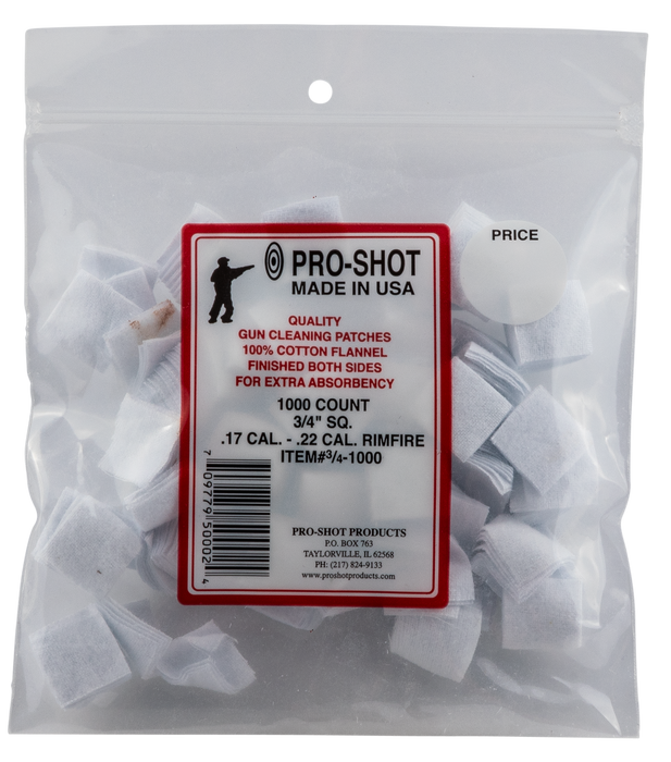 Pro-shot Cleaning Patches, Proshot 3/4-1000       17-22c 3/4" Patch 1000