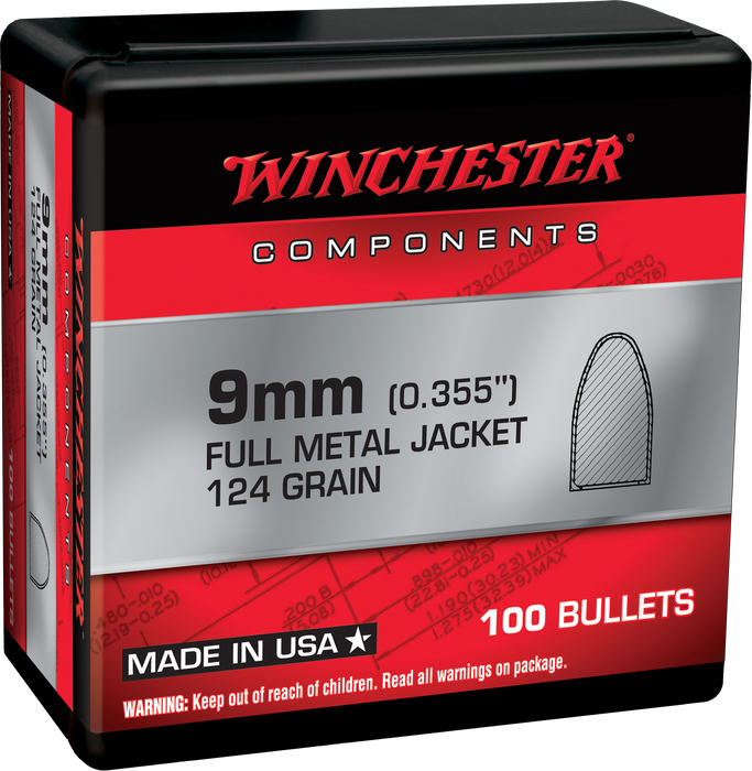 Winchester Ammo Centerfire Handgun, Win Wb9mc124x  Bul 9mm   124 Fmj         100/10