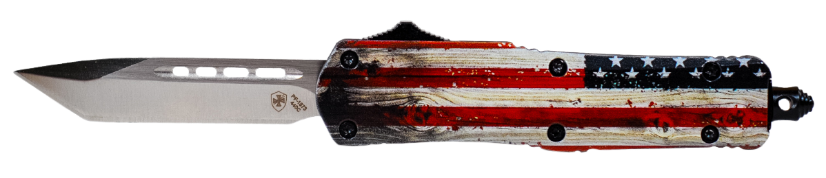 Templar Knife Wood Us Flag, Temp Swus232  Small Wood Us Flag Tanto 440c Silver