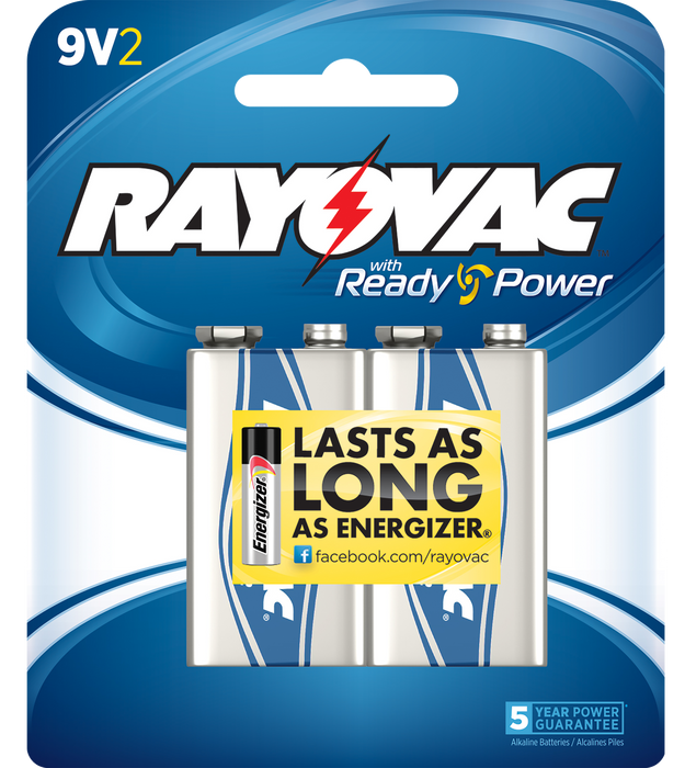 Rayovac 9v, Ray A1604-2j  Alk 9v  Card Battery 2pk