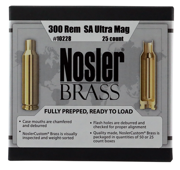 Nosler Unprimed Cases, Nos 10228 Custom Brass 300 Rem Sa Um            25