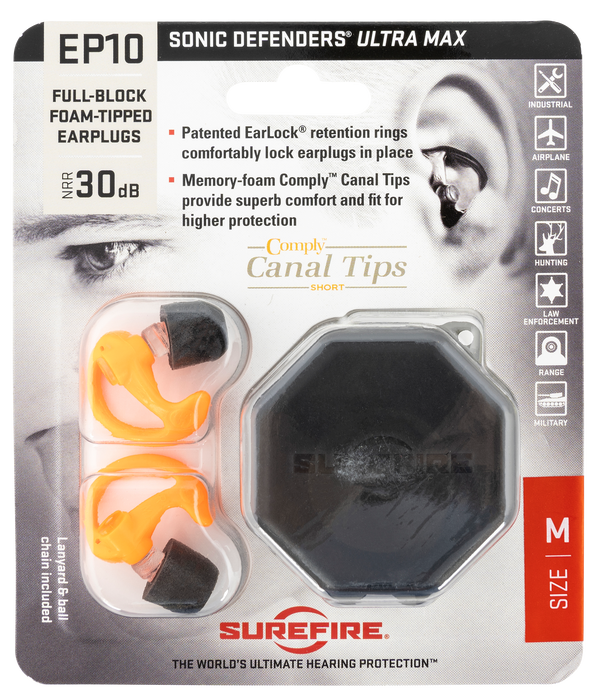 Surefire Ep10, Sf Ep10-or-mpr Full Block     Earplugs Md Orange