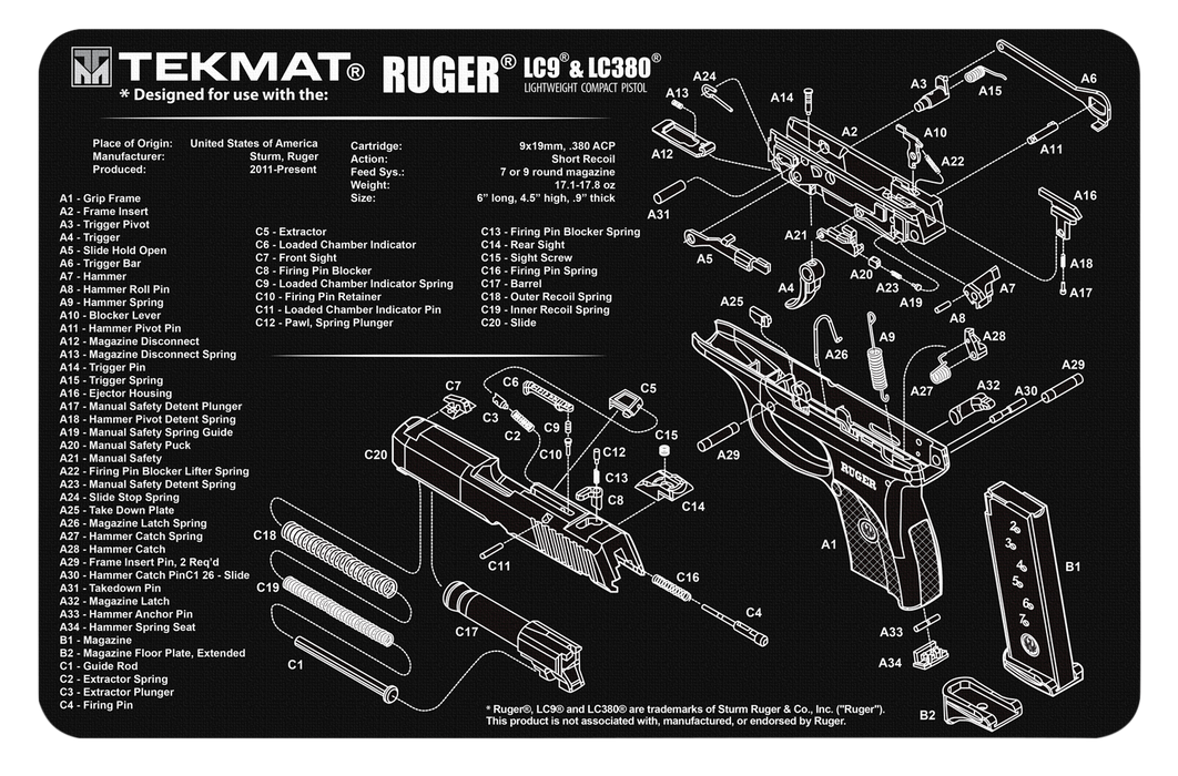 Beck Tek, Llc (tekmat) Original Cleaning Mat, Tekmat Tekr17rugerlcp   Ruger Lcp