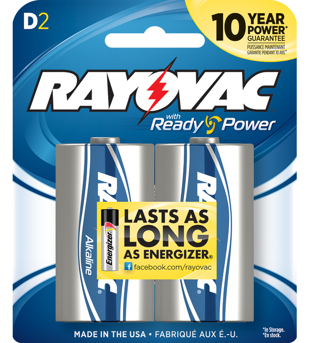Rayovac D, Ray 813-2f    Alk D   Card Battery 2pk