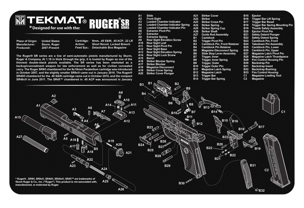 Beck Tek, Llc (tekmat) Original Cleaning Mat, Tekmat Tekr17ruger-sr9  Ruger Sr9