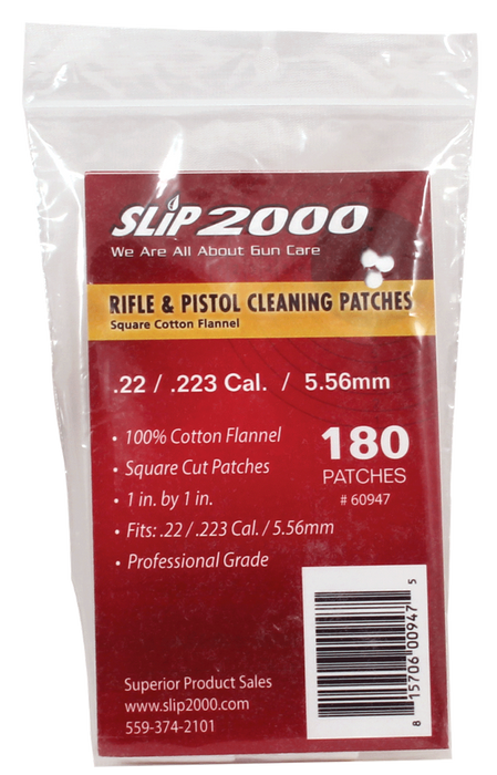 Slip 2000 (sps Marketing) Rifle And Handgun, Slip 60947       .22/223 Cal 1" Sq Cln Patch 180ct