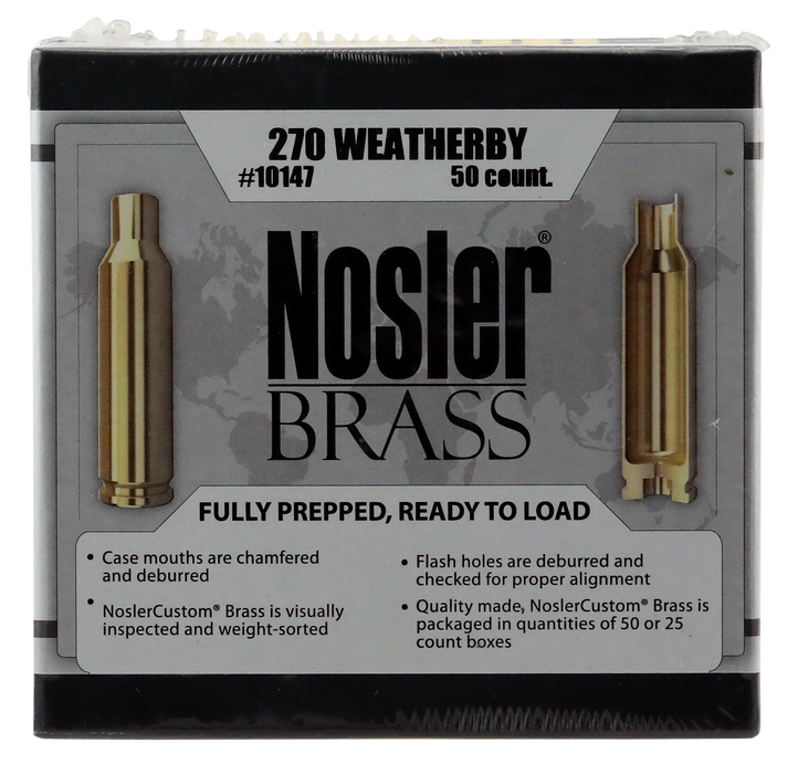 Nosler Unprimed Cases, Nos 10147 Custom Brass 270 Wthby    50