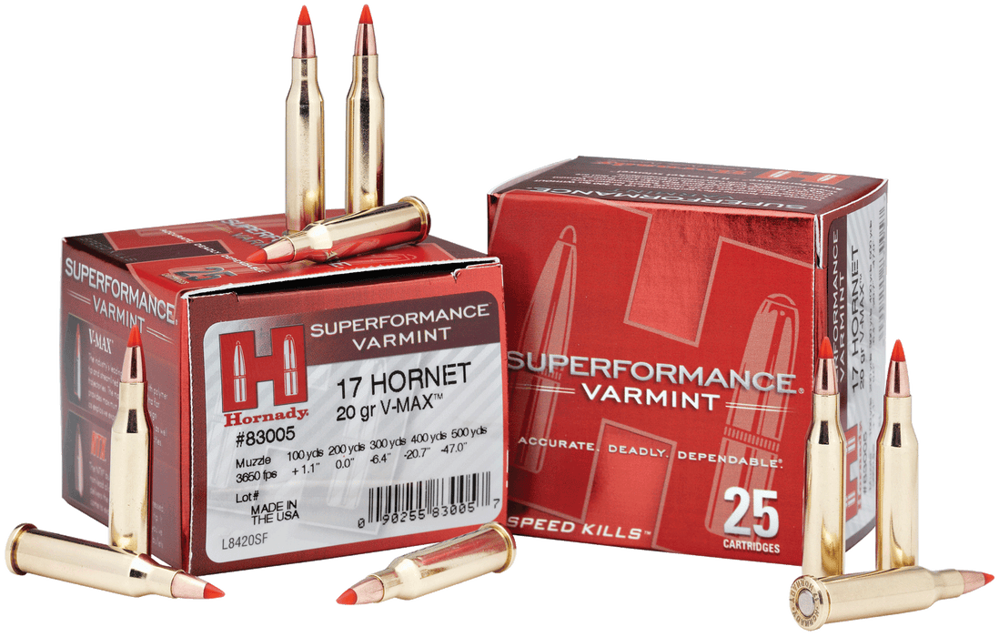 Hornady Superformance Varmint, Horn 83005  17 Horn  20 Vmax  Sf             25/10