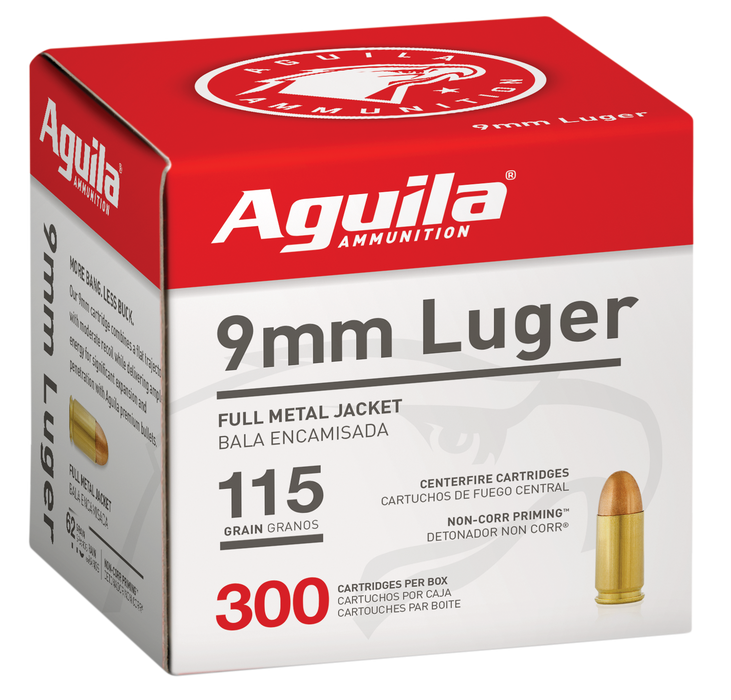 Aguila 9mm Luger, Aguila 1e097700 9mm         115 Fmj        300/4