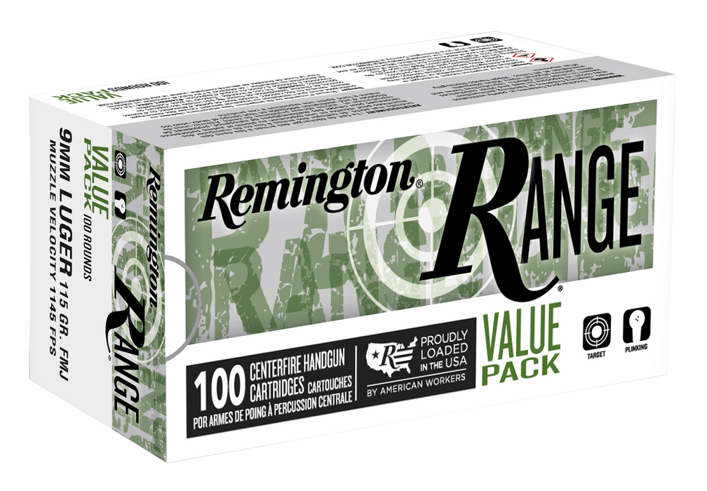 Remington Ammunition Range, Rem 23972 T9mm3b Rng   9mm Lug     115 Fmj 100/6