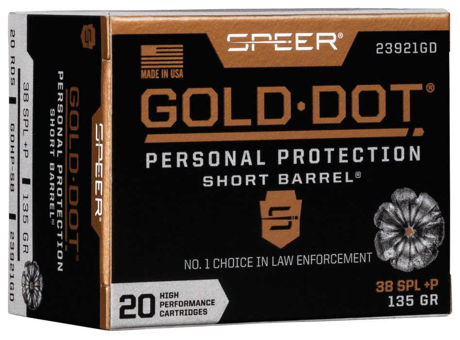 Speer Ammo Gold Dot, Speer 23921gd Gold Dot 38sp+p 135 Hp Sb     20/10