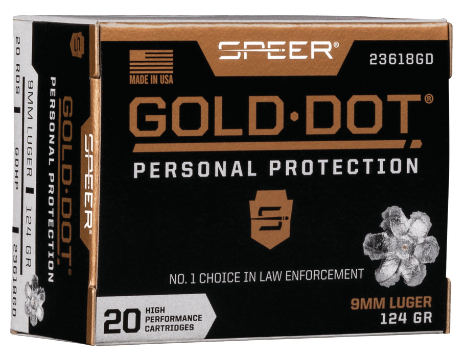 Speer Ammo Gold Dot, Speer 23618gd Gold Dot 9mm    124 Hp        20/10