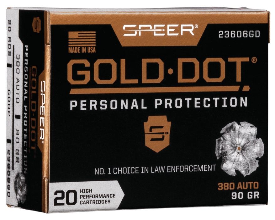 Speer Ammo Gold Dot, Speer 23606gd Gold Dot 380acp  90 Hp        20/10