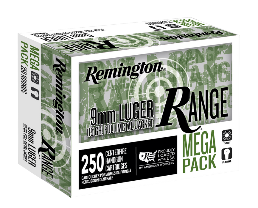 Remington Ammunition Range, Rem 23975 T9mm3a Rng   9mm Lug     115 Fmj 250/4