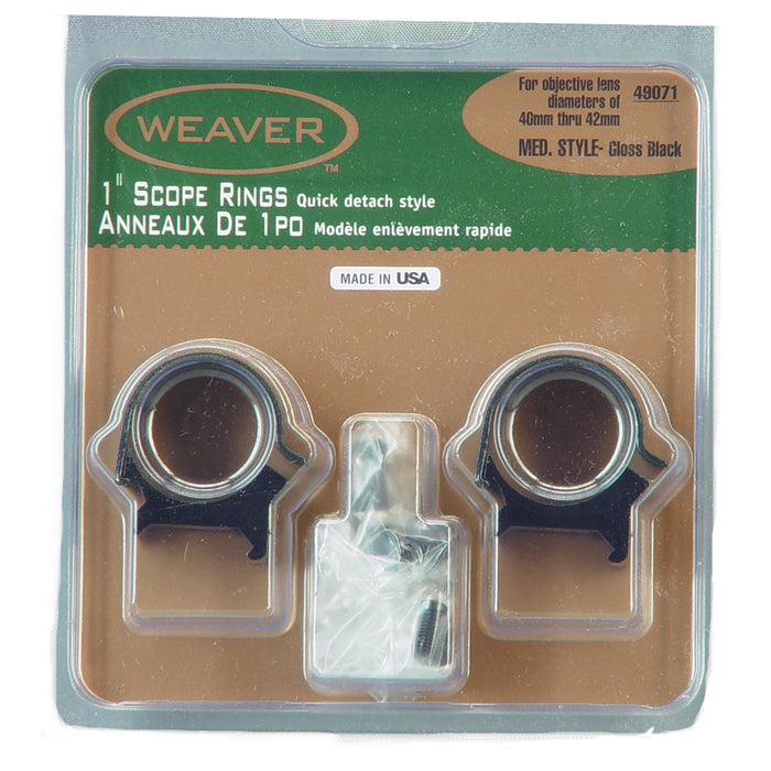 Weaver Mounts Scope Ring Set, Weav 49071 1in Rings Med Detachable