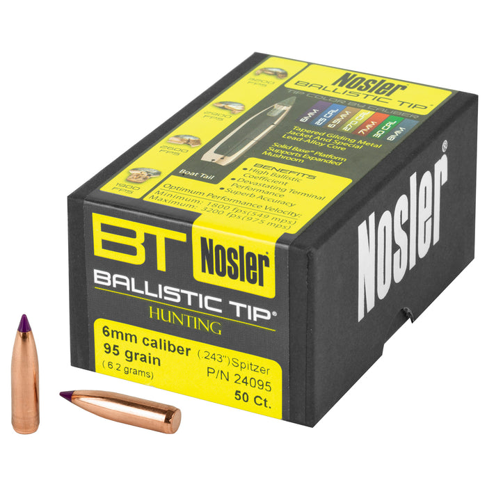 Nosler Ballistic Tip, Nos 24095 Blstc Hnt  6mm  95 Sptzr  50