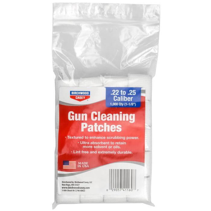 Birchwood Casey Cleaning Patches, Bir 41160 Patch 1 1/8  Square .22-25 Cal    1000pk