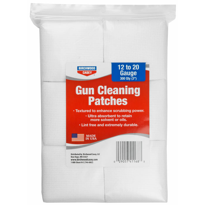 Birchwood Casey Gun Cleaning Patches, Bir 41168 Patch 3x3 50c/12ga/20ga  300