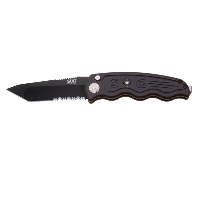 SOG Automatic - Partially Serrated Tanto Black TiNi